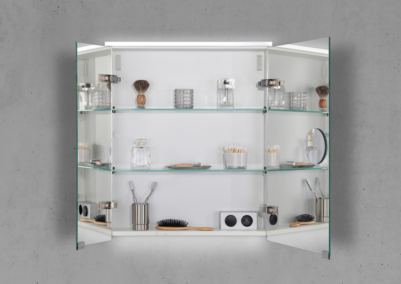 Badmöbel Shape mit Geberit Smyle Square Waschtisch 60 cm, grifflosem Unterschrank und Spiegelschrank