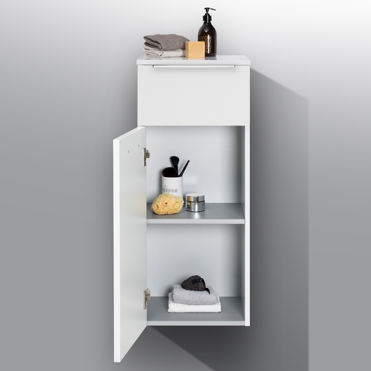 Bad Highboard Seitenschrank H/B/T 87,6/35/32,5cm, Bardolino Eiche, vormontiert