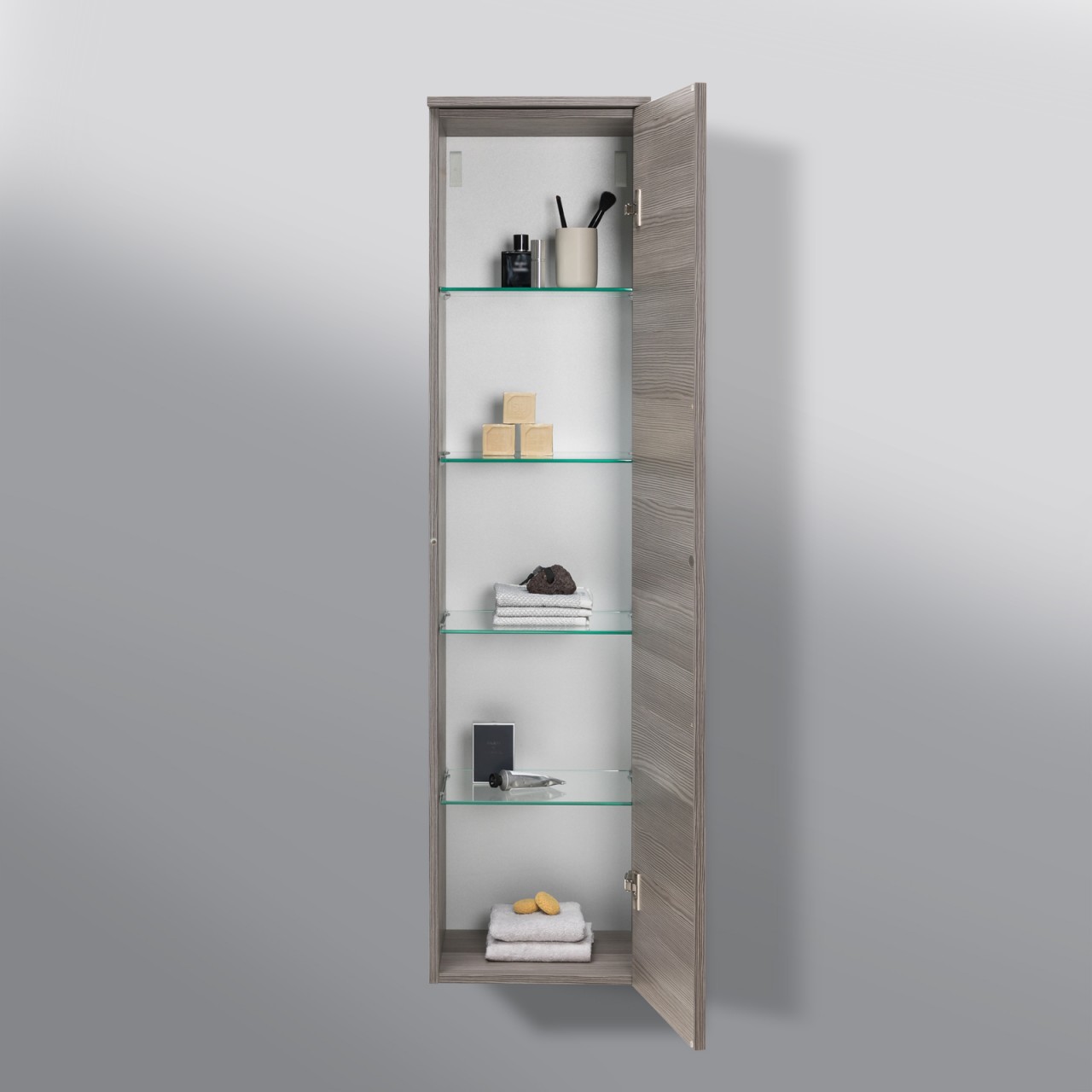 Bad Hochschrank Seitenschrank Grifflos H/B/T 141,6/35/32,5cm, vormontiert