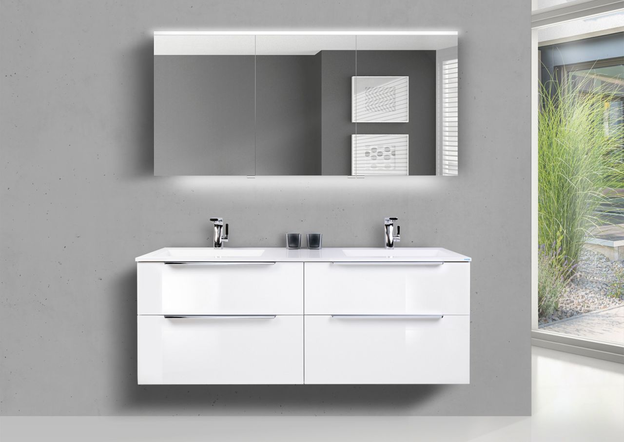 Doppelwaschtisch 150 cm Badmöbel SKY, Led Spiegelschrank, Made in Germany