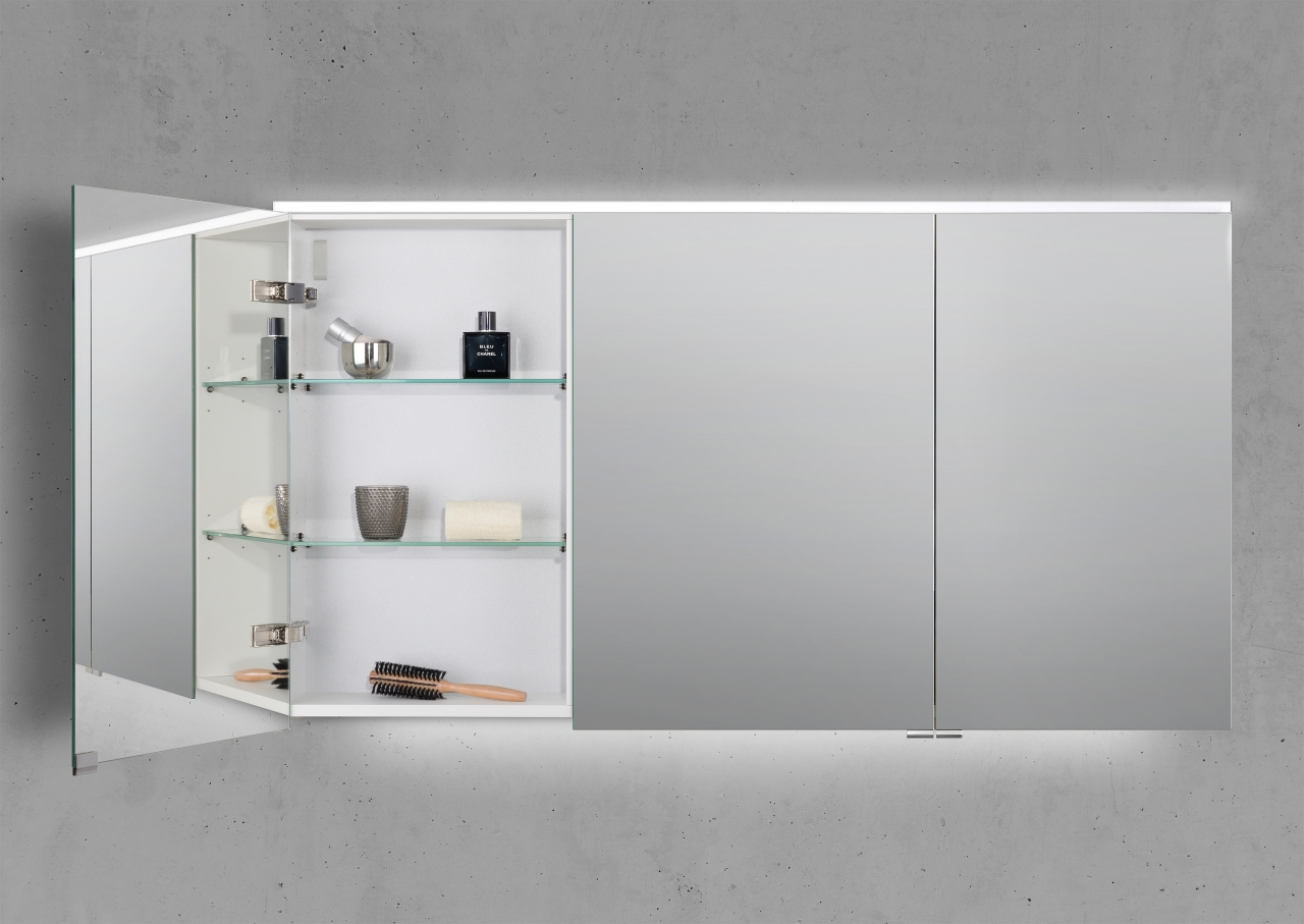 Spiegelschrank 130 cm integrierte MULTI Light LED Beleuchtung Doppelspiegeltüren Spiegelschrank 130 cm integrierte MULTI Light LED Beleuchtung Doppelspiegeltüren