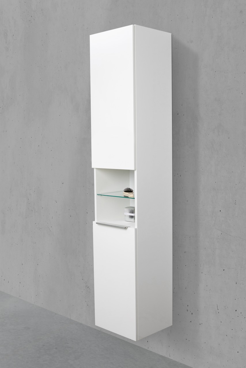 Bad Hochschrank mit Wäschekippe Seitenschrank H/B/T: 176,6/40/32,5cm Weiß Hochglanz Lack