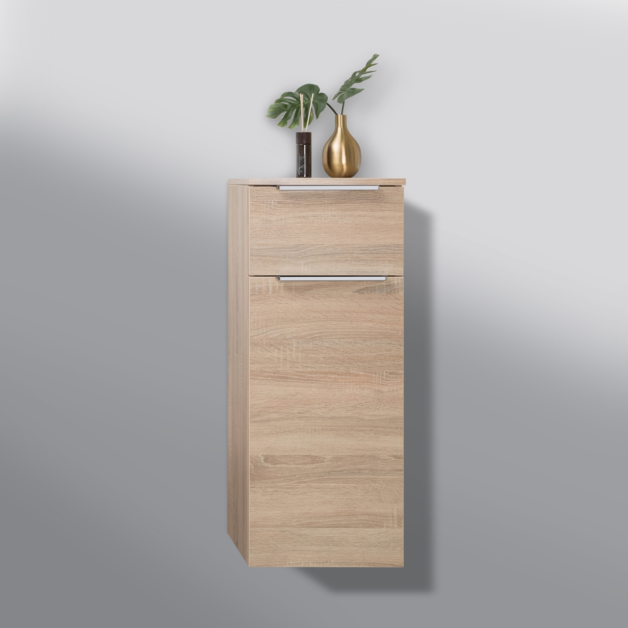 Bad Highboard Seitenschrank H/B/T 87,6/35/32,5cm, Bardolino Eiche, vormontiert