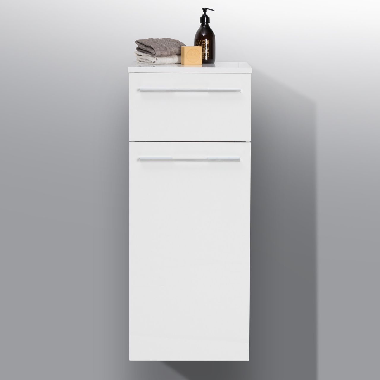 Bad Highboard Seitenschrank H/B/T 87/35/32,5cm, weiß hochglanz, vormontiert