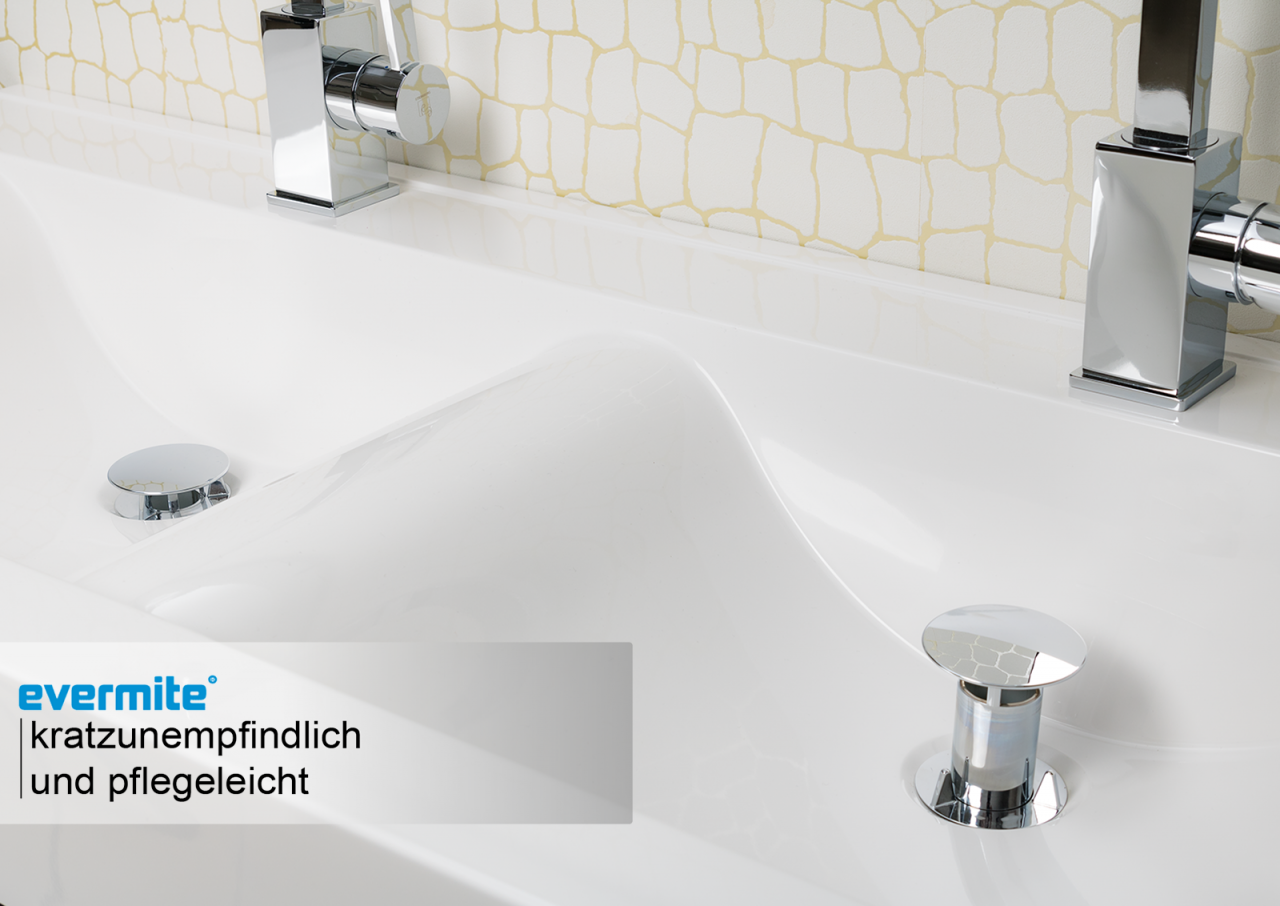 Badmöbel Waschtisch Evermite Doppelwaschbecken, Unterschrank und LED Lichtspiegel