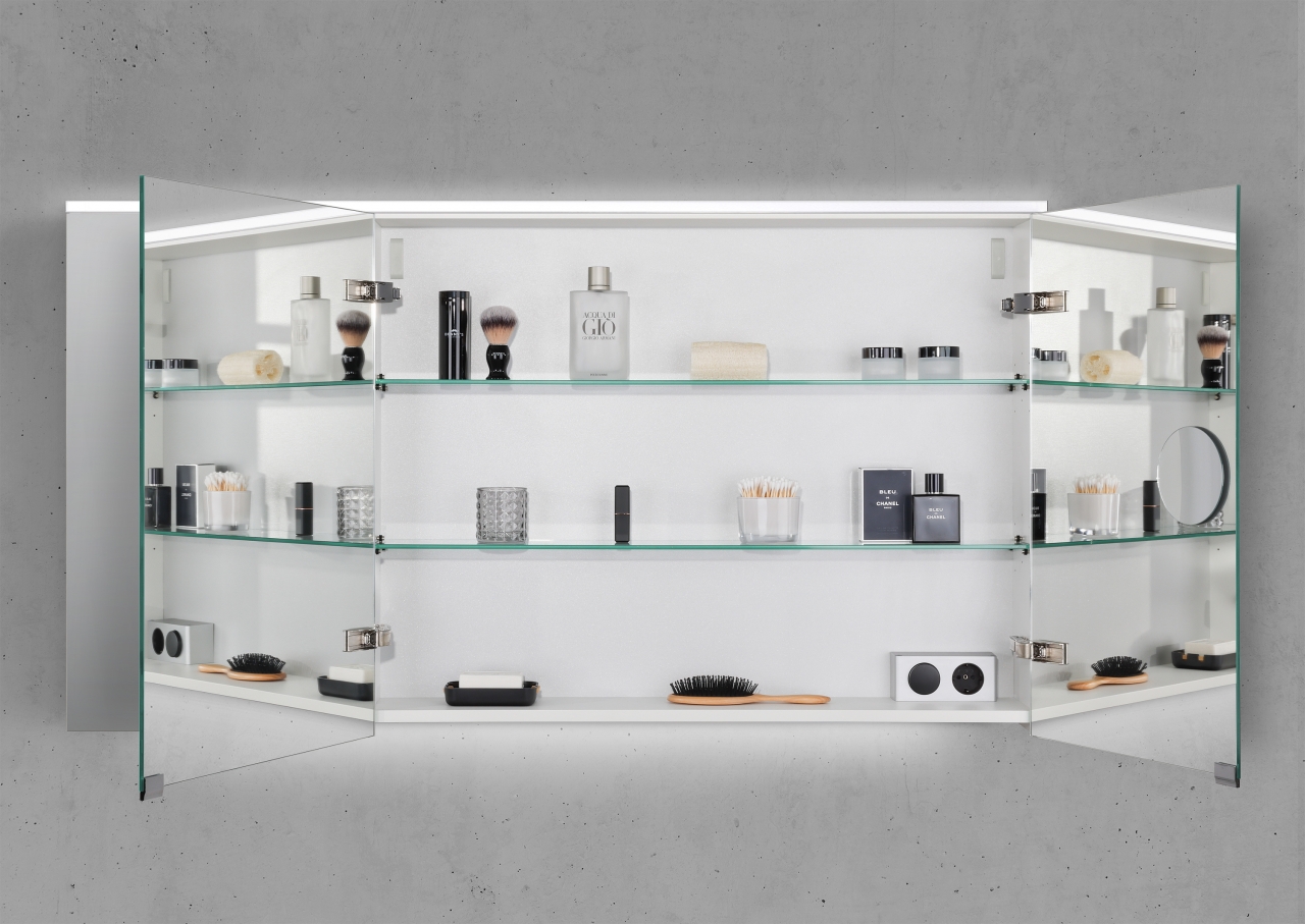 Spiegelschrank 130 cm integrierte MULTI Light LED Beleuchtung Doppelspiegeltüren Spiegelschrank 130 cm integrierte MULTI Light LED Beleuchtung Doppelspiegeltüren