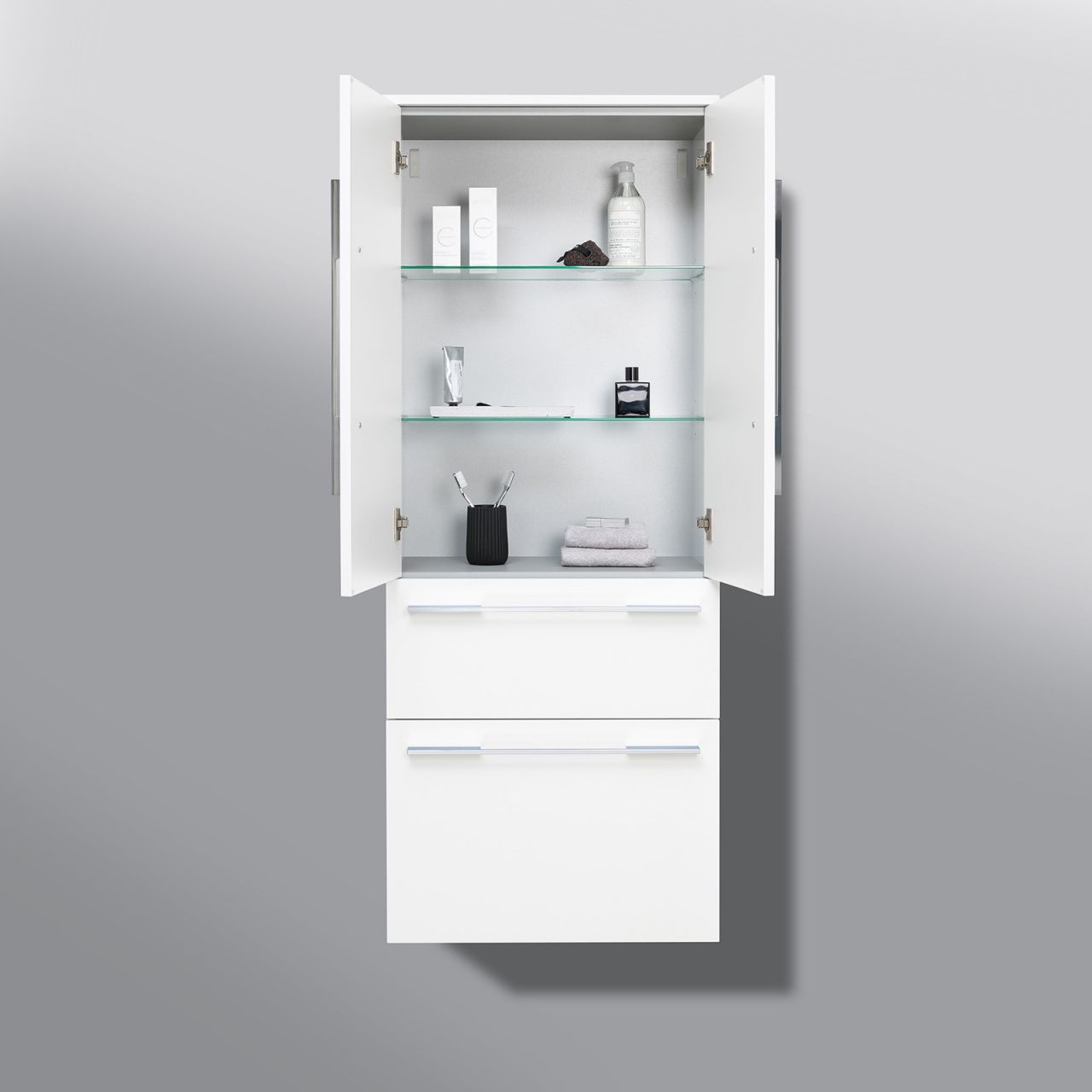 Bad Hochschrank Seitenschrank H/B/T 151,6/60/32,5cm, weiß hochglanz, vormontiert