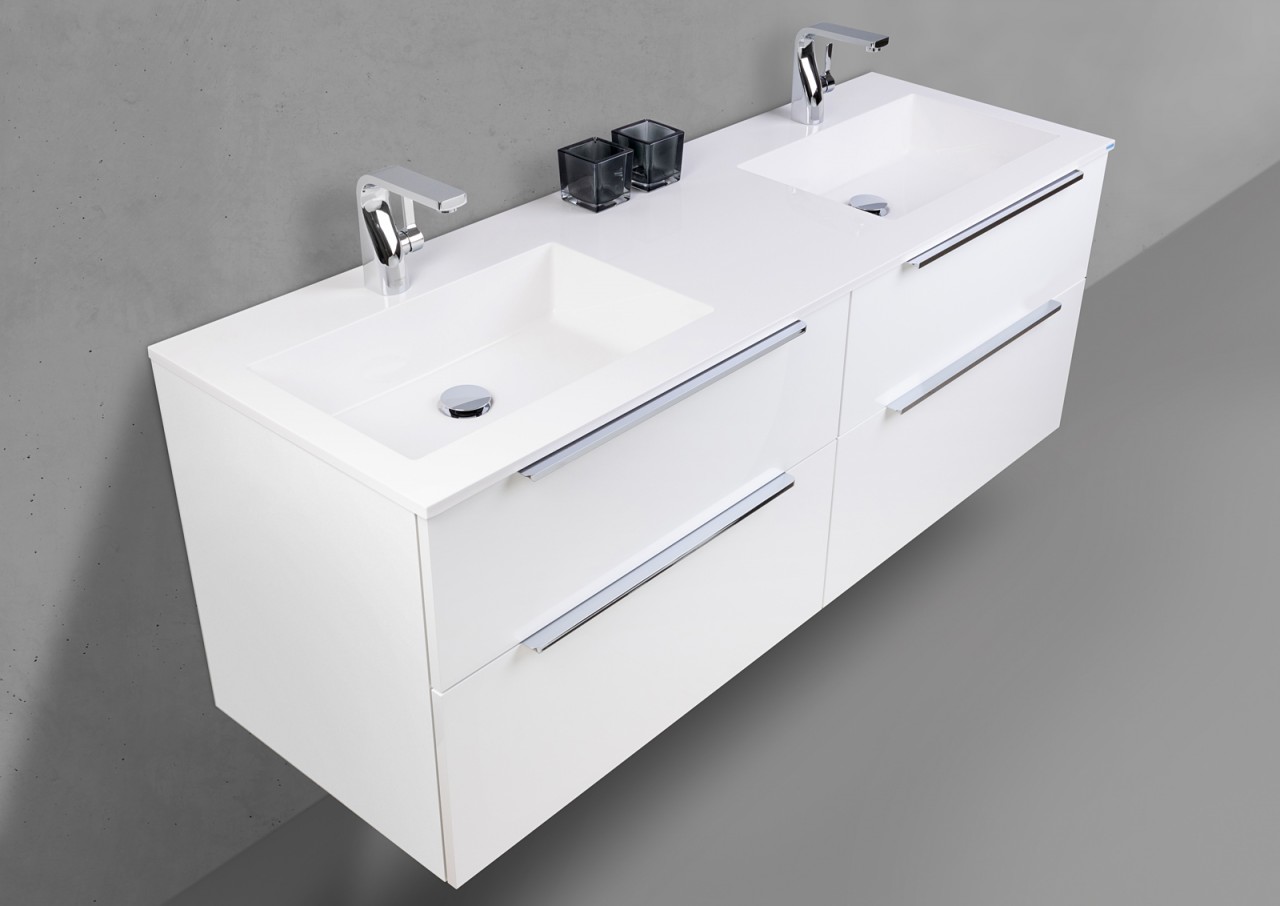 Doppelwaschtisch 150 cm Badmöbel SKY, Led Spiegelschrank, Made in Germany