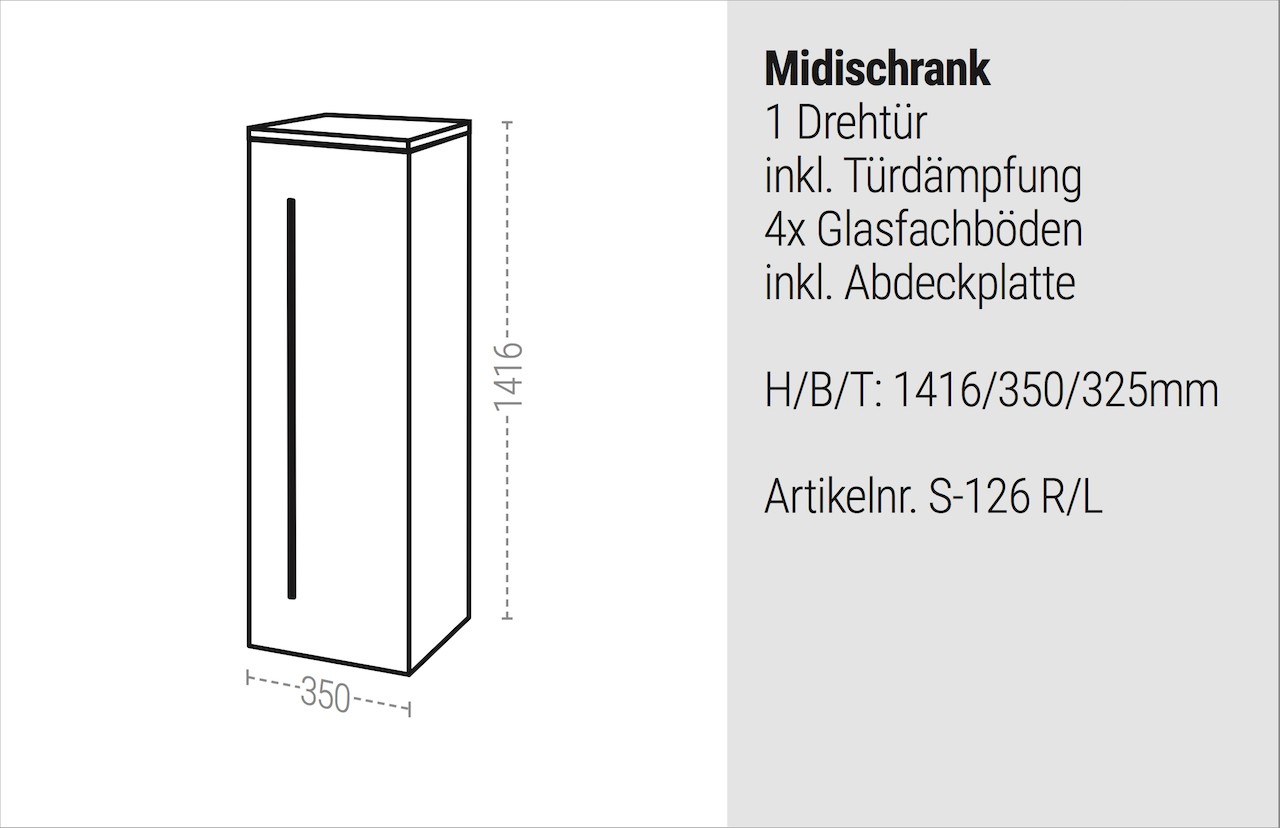 Bad Hochschrank Seitenschrank Grifflos H/B/T 141,6/35/32,5cm, vormontiert